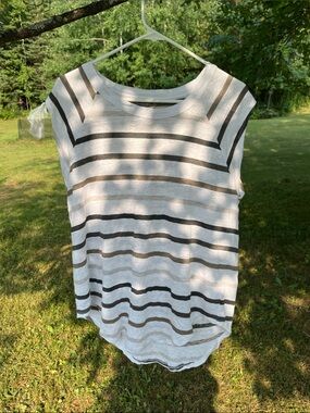 Chaser Sleeveless Striped Tank in White with Black and Brown Stripes